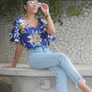 Zara floral tiered ruffle sleeve top